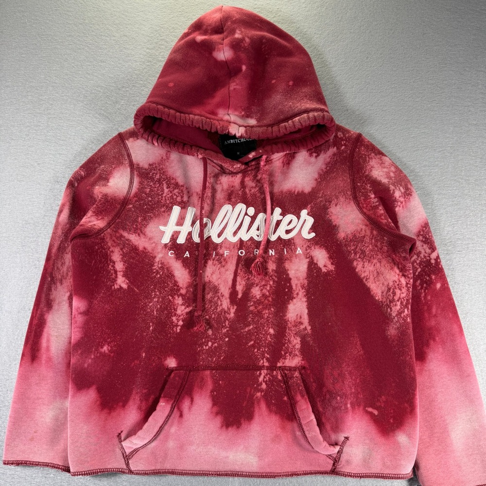 Hollister Bleach Dye‎ Hoodie Sweatshirt Red Ombre Casual Comfy Medium